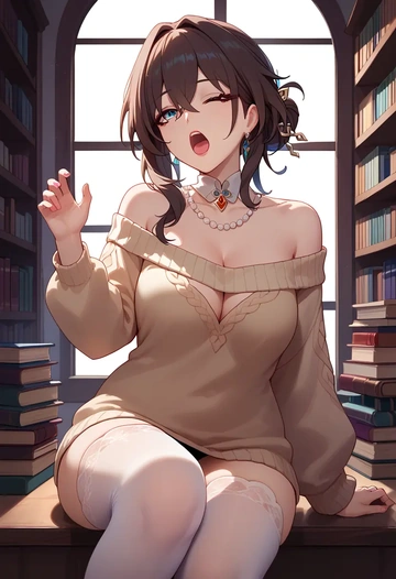 star rail,ruan mei,off-shoulder,sweater  - AI generated anime art